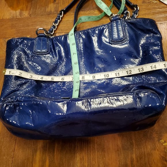 Vintage Coach Madison Patent Leather Purse Ultra Marine Blue Silver Hardware - Picture 10 of 16